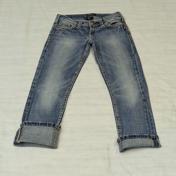 Vintage Silver Low Rise Straight Legged Cropped Jeans *25" - Picture 1 of 15